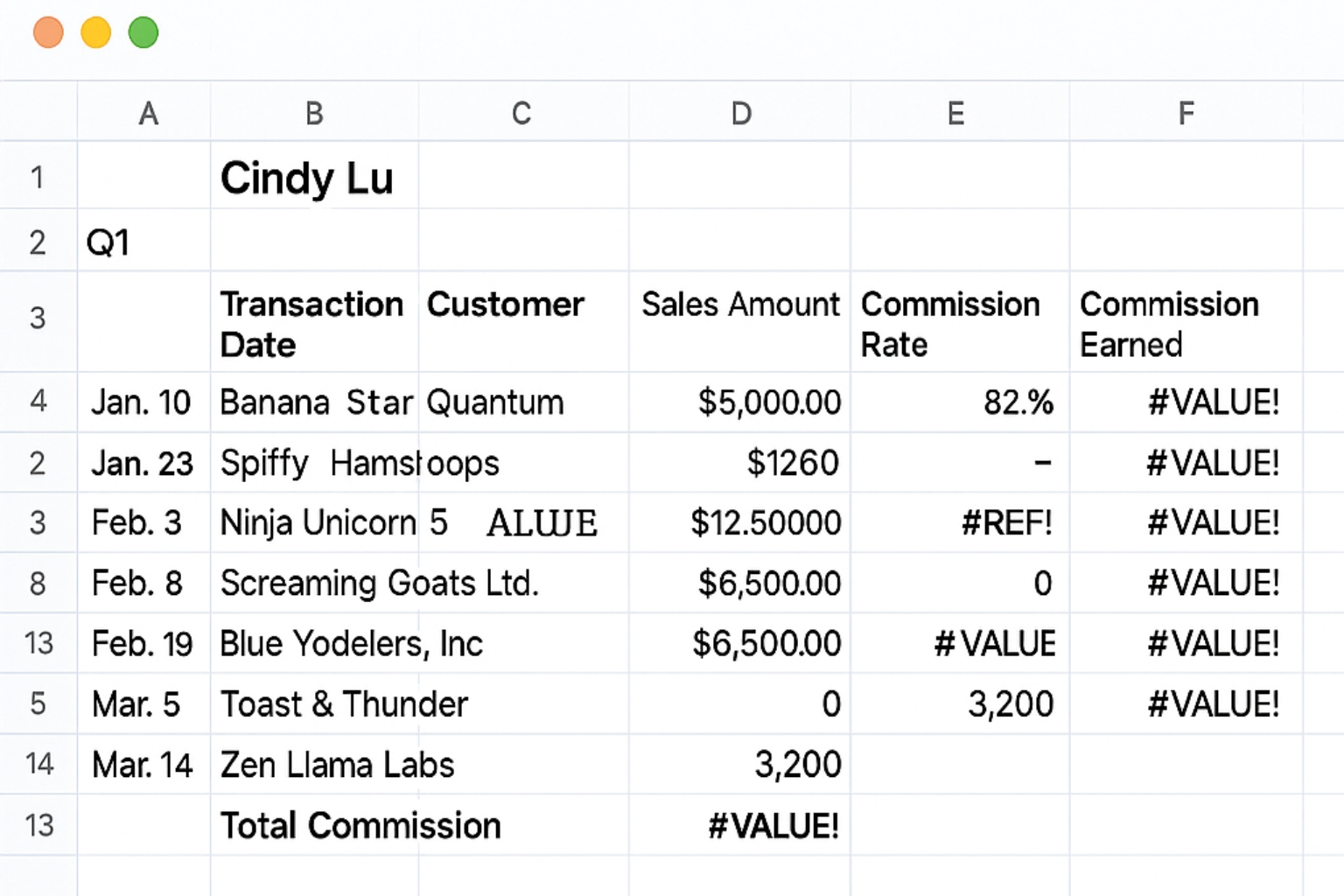 Spreadsheet Commission Chaos
